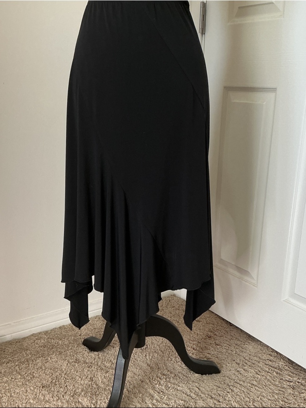 AB Studio Black Asymmetrical Hem Women's Midi Skirt
